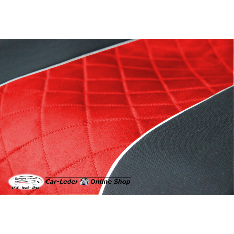 LKW Schonbezüge Sitzbezüge Velour - Stoff Schwarz - Rot passend für Mercedes Actros MP4 2011 - 2018 Actros MP5 Beifahrersitz klappbar